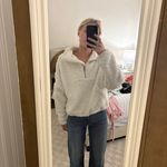 Free People Nantucket Fleece White Half-Zip Pullover Sweatshirt Photo 2