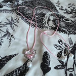 handmade pink ribbon spiked heart & pearl necklace π©· soft grunge coquette jewelry Photo 4