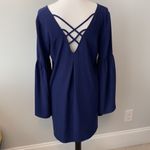 TCEC  Navy Bell Sleeve V Neck Pullover Mini Dress Sz L Photo 6