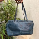 90s Vintage Y2K 2000s Navy Blue rectangular leather shoulder hand bag purse office siren corporate core #gothic #whimsygoth Photo 1