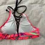 Victoria's Secret  Pink Small Tropical Pink Floral Lace Up Strappy Bikini Top Photo 1