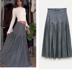 ZARA  Pleated Midi Dress Chambray Raw Hem Size L Photo 1