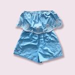 Japna  Strapless Romper Blue with White Embroidery Size S NEW Photo 1