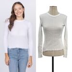 Enza Costa Scalloped Long Sleeve Crew Tee Shirt Top in White Size Small Photo 1