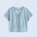 Madewell Pleated Short-Sleeve Top Women's XS Light Blue Denim Button Front NWT Photo 10