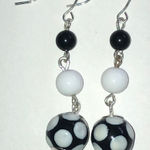 Black and White Polka Dot Beaded Ball Drop Boho Earrings Photo 0