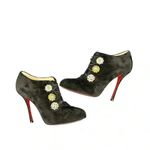 Christian Louboutin Bootini MJ 100mm Black Suede Crystal Button Booties 37 Rare Photo 15