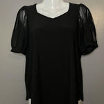 Love Scarlett Shirt Womens Small Black Mesh Puff Sleeve V Neck Blouse Top Photo 0