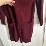 Cherish Women's Size M Open Front Longline Cardigan Sweater Maroon Red Ribbed Photo 5