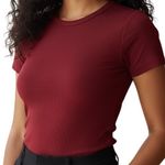 EXPRESS Body Contour Rich Dark Red Short Sleeve Crew Neck Bodysuit Top M Photo 0