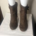 American Eagle brown suede zip up chunky heel strappy boots size 7.5 Photo 1