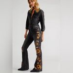 Free People Driftwood Farrah Denim Floral Embroidered Coveralls in Falling Sunflower Size: M Photo 2