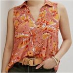 Anthropologie Vera for  Floral Sleeveless‎ Top Womens Medium Orange Pintucked Photo 0