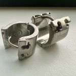 Tory Burch New Auth. Britten Logo Huggie Hoop Earrings Matte Silver on TB Card Photo 2