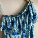 Vineyard Vines Palm Leaf One Shoulder Ruffle Midi Dress | Size 2 Blue Turquoise Photo 5