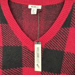 William Rast  sweater V neck pullover buffalo plaid red black large NEW Photo 4