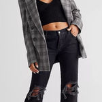 Free People  Distressed Maggie Mid Rise Straight Leg Jeans Black Ankle Size 26 Photo 0