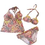 Victoria's Secret Victoria’s Secret Heavenly 3PC Fold Over Paisley Bikini Tankini M Halter Style Photo 0