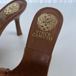 Vince Camuto  Brown Woven Leather Brelanie Heeled Square toe Sandals Size 6.5 M Photo 2