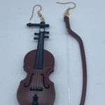 NEW brown violin and bow asymmetrical music instrument fashion earrings Photo 2
