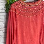 Free People Coral Orange Crochet Siesta Fiesta Embroidered Long Sleeve Top Photo 6
