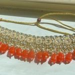 Elegant Gold and Orange Jewelry Set Polki Necklace Set Partywear Choker Set Photo 2