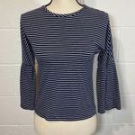 Top Shop Flare Sleeve Navy Striped Crewneck Blouse Photo 0