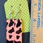 Handmade Pink Cow Print Dangle Pierced Earrings Photo 1