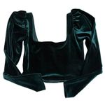 ZARA  Velvet Corset Top Green Square Neck Long Puff Sleeve Cropped Women M Photo 3