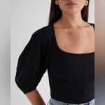 EXPRESS NEW! Black Fitted Ponte Square Neck Puff Sleeve Bodysuit Size S Photo 1