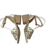 Paloma Barcelo Woven Espadrille Sandals Size 37 Gold Leather Block Heel Spain Tan Photo 4