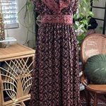 Mango MNG Earth Tone Floral Ruffle Neck Gothic Romance Maxi Dress Photo 0