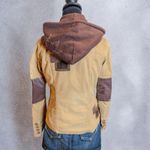 Vintage Y2K Garment Touch Corduroy Patchwork Brown Tan Hoodie Jacket Medium Photo 3