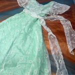 Vintage Daisy Maxi Dress Flutter sleeve overlay Green pearl white fairytale Photo 2