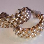 Elegant Gold Tone and Faux Pearl Dainty Hoop Earrings Photo 3