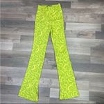 ZARA Flared Jacquard Print Knit Pull On High Rise Pants Lime Green Yellow XS Photo 3