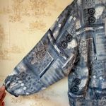 Vintage 80s blue and white abstract boho print Keren Hart 100% silk jacket Size L Photo 2