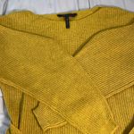BCBGMAXAZRIA Merino wool mustard boat neck long puff sleeve ribbed sweater dress with sash Photo 4