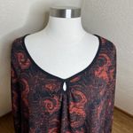 Susan Lawrence  Top Womens 3X Red Black Geometric Keyhole Sheer Sleeve Whimsigoth Photo 2