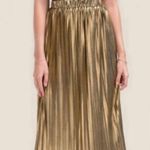 Francesca’s Metallic Gold Gunmetal Silver Pleated Midi Skirt Size Medium Photo 10