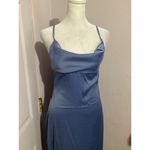 We Wore What  Cowl MIDI Sleeveless Satin Charmeuse Slate Blue Dress 0 Photo 3