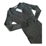 Boutique NWT White Closet Black silver ribbed knit long sleeve wrap bodycon dress size S Photo 2