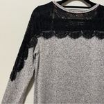 Rewind  Heather Gray Black Lace Long Sleeve Crewneck Top Neutral M Photo 8