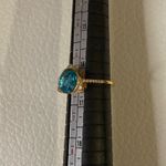 None Vintage Gold Tone Statement Ring Blue Crystal Gem Size 7 Photo 5
