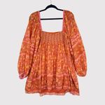 Free People  Womens Dress Orange Endless Afternoon Mini Floral Puffed Boho Large Photo 2