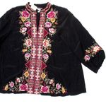 Johnny Was NWT Nepal in Black Silk Embroidered Effortless Swing Blouse Top XS Photo 2