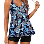 Halter Tankini Swimsuit Set Blue Black Flowy Twist Top Size Small NWT #6980 Photo 0