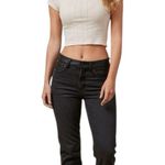 American Eagle BLACK STRETCH SUPER HIGH-WAIST VEGAN LEATHER ANKLE STRAIGHT JEAN Photo 2