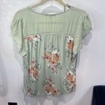 Daniel Rainn Floral Print Top Green Pom Pom Trim Short Sleeve Blouse Photo 2