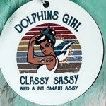 NFL Inspired Dolphins Girl Round Keychain With Faux Fur Pom Pom New Photo 1